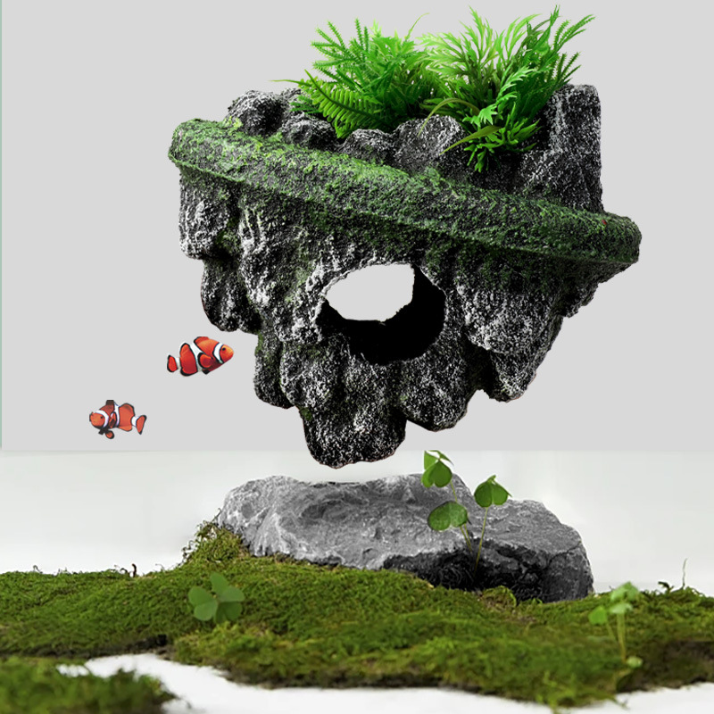 Planted Aquarium With Rocks - Tanque de peces de isla suspendida,