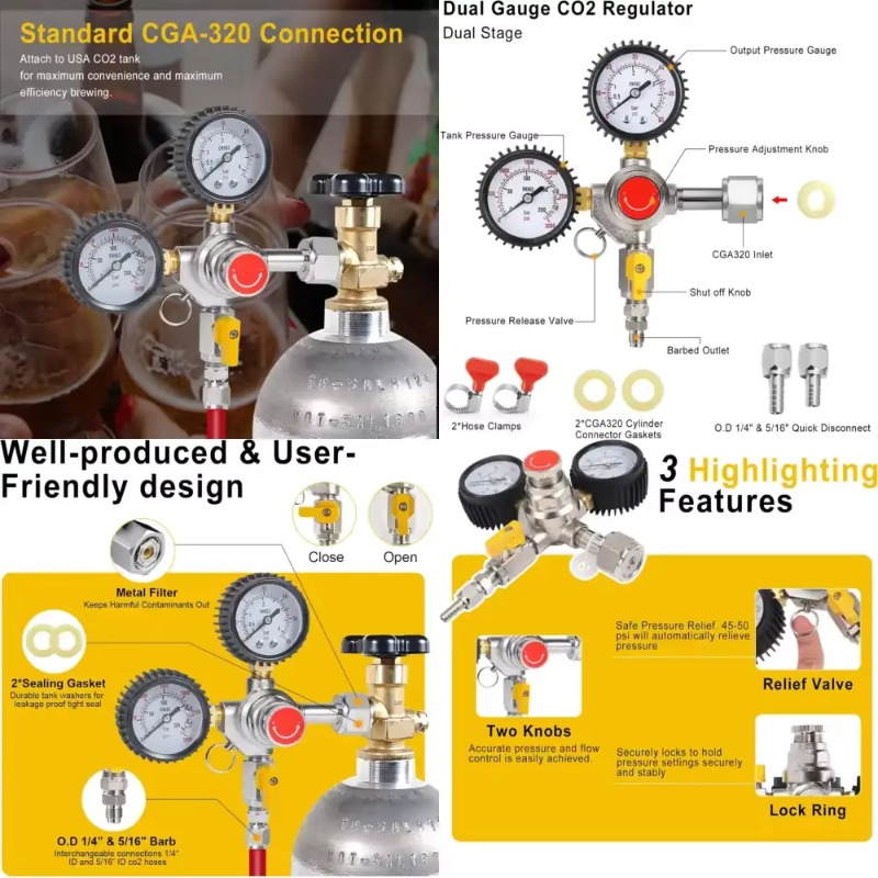 Co2 Regulator Dual Stage - Regulador de CO2 de doble manómetro